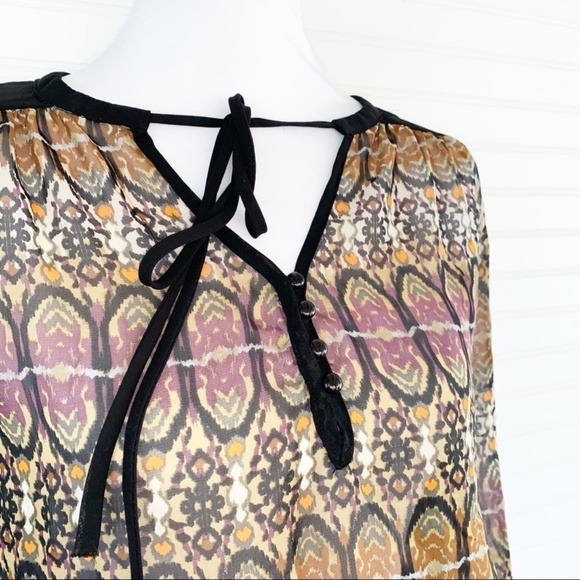 Lily Rose Sheer Boho Print Blouse XS – Tie Neck, Lined - Picture 4 of 8